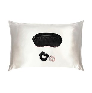 SLIP黑色桑蚕真丝眼罩+白色枕套女王款+发圈礼盒套装亲肤抗皱护发