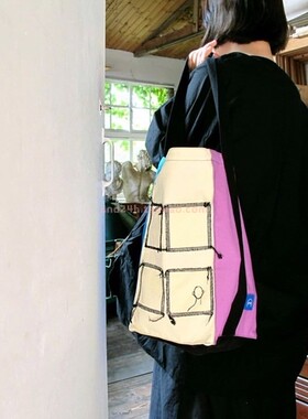 韩国直邮官网正品手绘彩色房子布袋单肩包设计师品牌jaeyoononaka