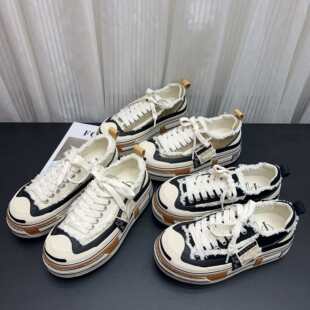 韩版开口笑乞丐鞋女厚底增高帆布鞋白色交叉绑带休闲板鞋