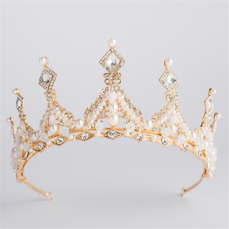 儿童皇冠公主女童王冠珍珠水晶新娘结婚头饰婚纱服配饰镶钻发箍