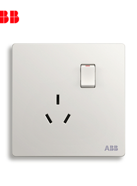 ABB开关插座面板轩致无框雅典白色系列10A 一位三孔带开关AF223