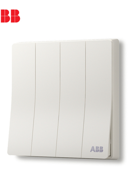 ABB开关插座无框轩致雅典白墙壁86型开关面板弧边四开单控AF124