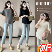 T恤女中长款 大码 显瘦短袖 薄款 宽松百搭针织纯色上衣200斤 孕妇夏季