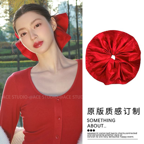 法式缎面高级感红色发饰复古头绳