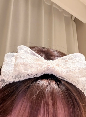 法式在逃公主 白色蕾丝浮雕刺绣发箍立体双层蝴蝶结头箍温柔发饰