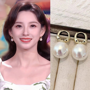 马凡舒同款粉光贝珠珍珠耳环2025新款法式高级感耳坠纯银耳钉耳饰