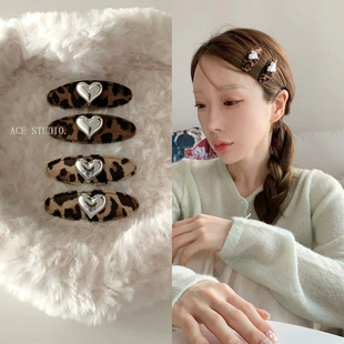 韩国东大门earlobe爱心豹纹发夹2025新款女复古高级感侧边刘海夹
