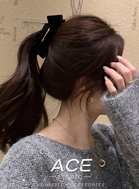 韩系高级感黑色丝绒蝴蝶结香蕉夹发夹女2026新款后脑勺马尾夹发饰
