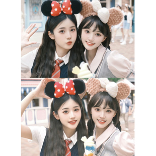 迪士尼雪莉玫蝴蝶结发箍甜美毛绒头箍可爱少女游乐园拍照道具头饰