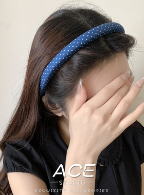 韩系蓝色小波点发箍洗脸压发卡