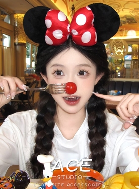 迪士尼发款箍女2025新款红色波点米奇耳朵发箍卡通拍照道具发饰