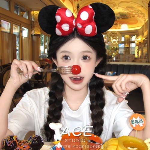 迪士尼发款箍女2026新款红色波点米奇耳朵发箍卡通拍照道具发饰