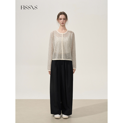 FISSXS 夏季新款条纹薄款开衫透气夏季罩衫休闲宽松长袖外套女