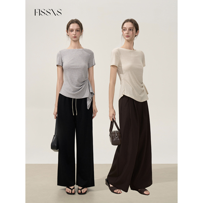 FISSXS 夏季新款不规则打结圆领修身显瘦T恤上衣纯色短袖女