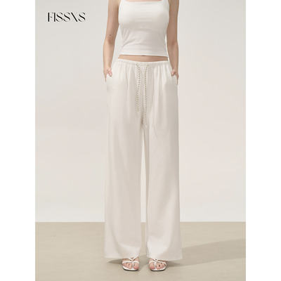 FISSXS 夏季新款休闲百搭薄款宽松显瘦直筒松紧抽绳长裤女