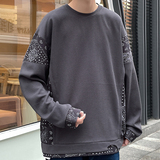 主推！拼接刺绣卫衣大码男港风休闲百搭打底衫Y6727P32，男装卫衣，星座914