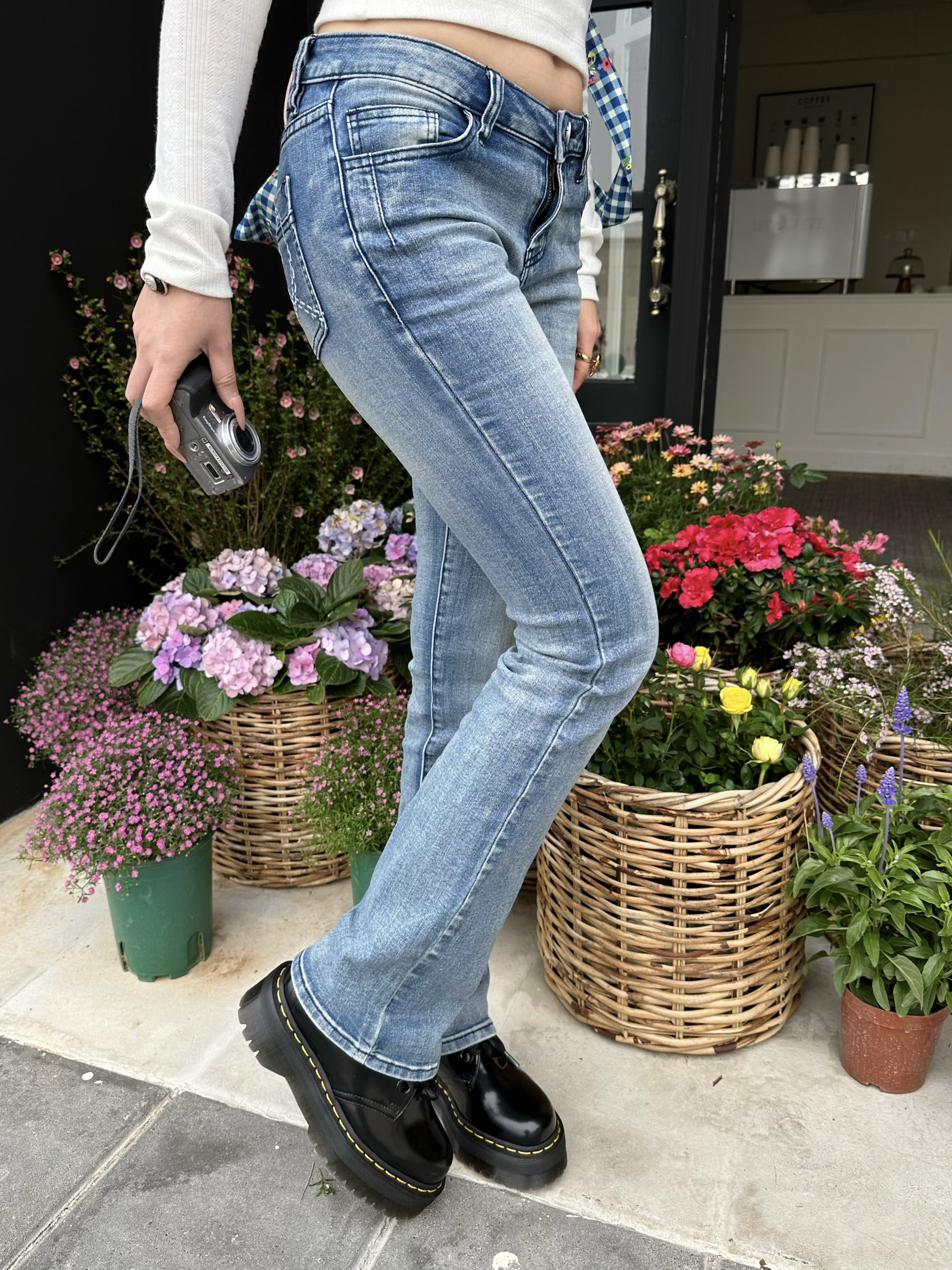 Оригинальные popchee｜Версия небесно-голубая Сейлор Мун｜Высокая эластичность микро-клеш! Сердечки на заднем кармане