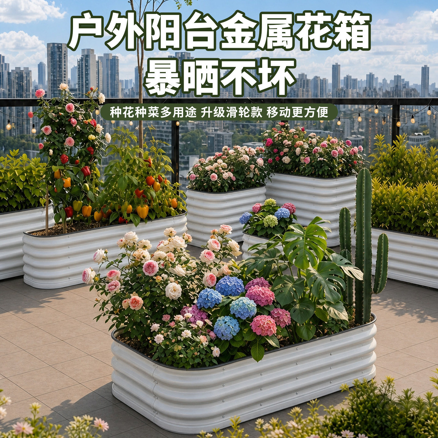 可移动金属花箱种植箱户外长方形图片