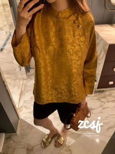 24春夏新款 复古休闲衬衣休闲宽松外套 中国风提花真丝面料 新中式