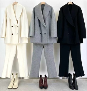 询价私 R0W风高级感青果领双面呢优雅廓形大衣两件套女 极简慵懒