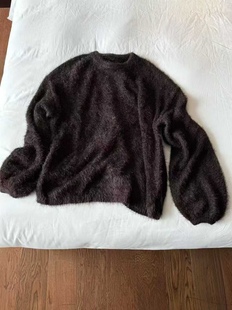 询价私信 2025秋冬高级定制高端纱线真丝羊绒帽拉松复古咖色毛衣