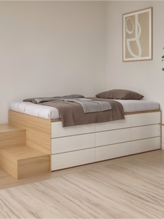 小户型高箱储物床多功能收纳床榻榻米带脚踏北欧单人床省空间定制