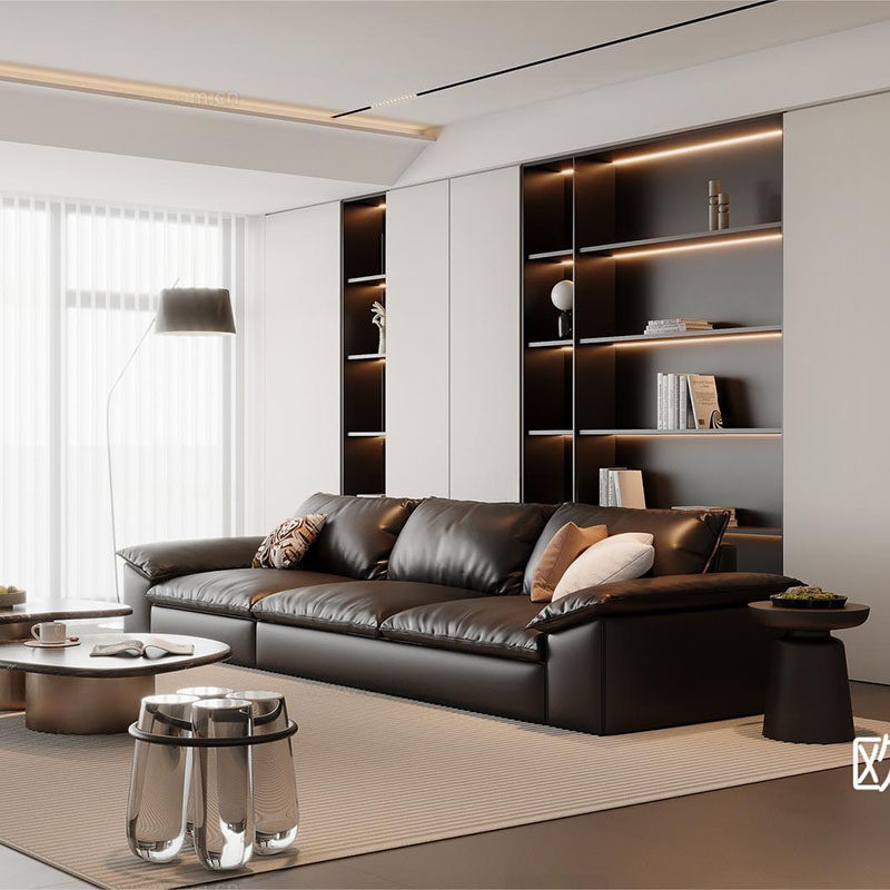 意式极简真皮沙发三人位纳帕大象耳朵沙发现代简约豆腐块沙发客厅