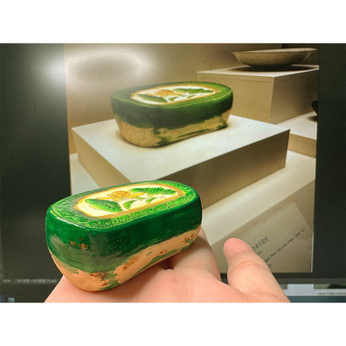 国博同款纪念品手作磁州窑荷花瓷枕高枕无忧摆件冰箱贴新年礼物