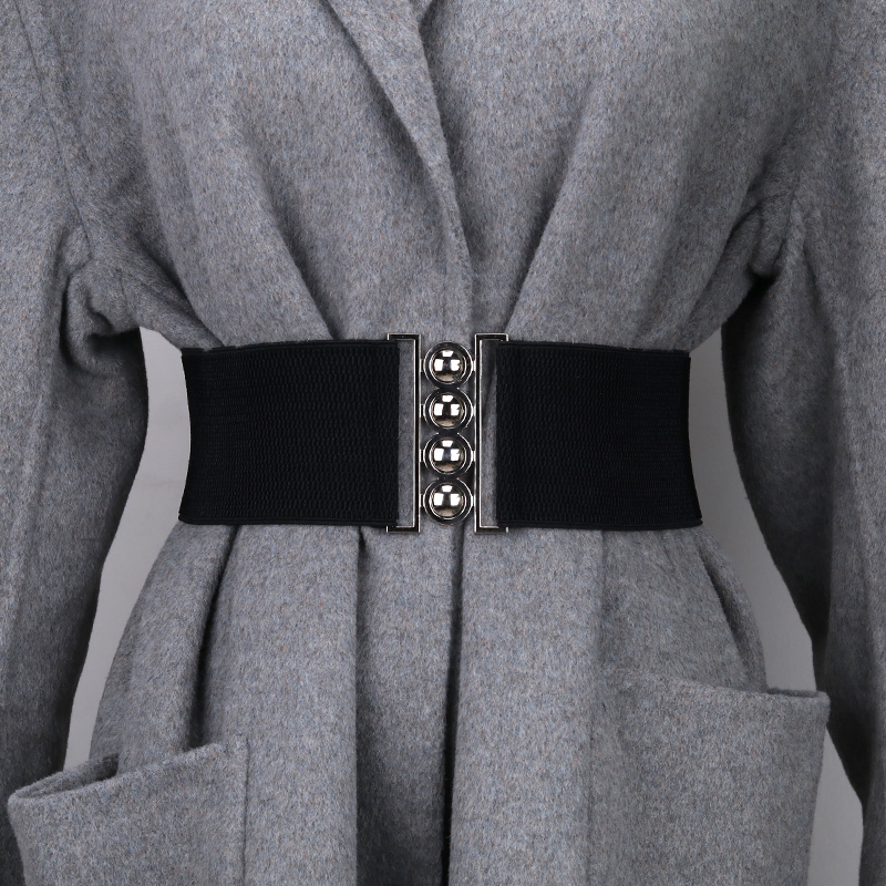 宽腰带女士简约大衣松紧黑色外搭