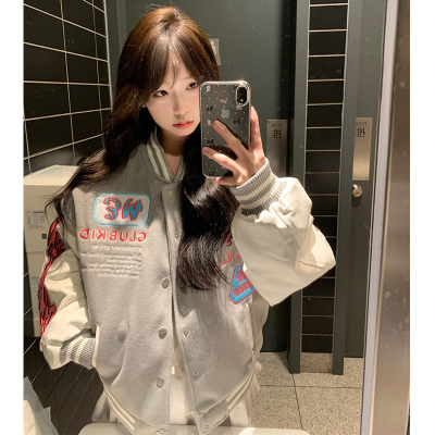 美式复古重磅刺绣立领棒球服外套女春秋季潮牌设计感小众夹克上衣