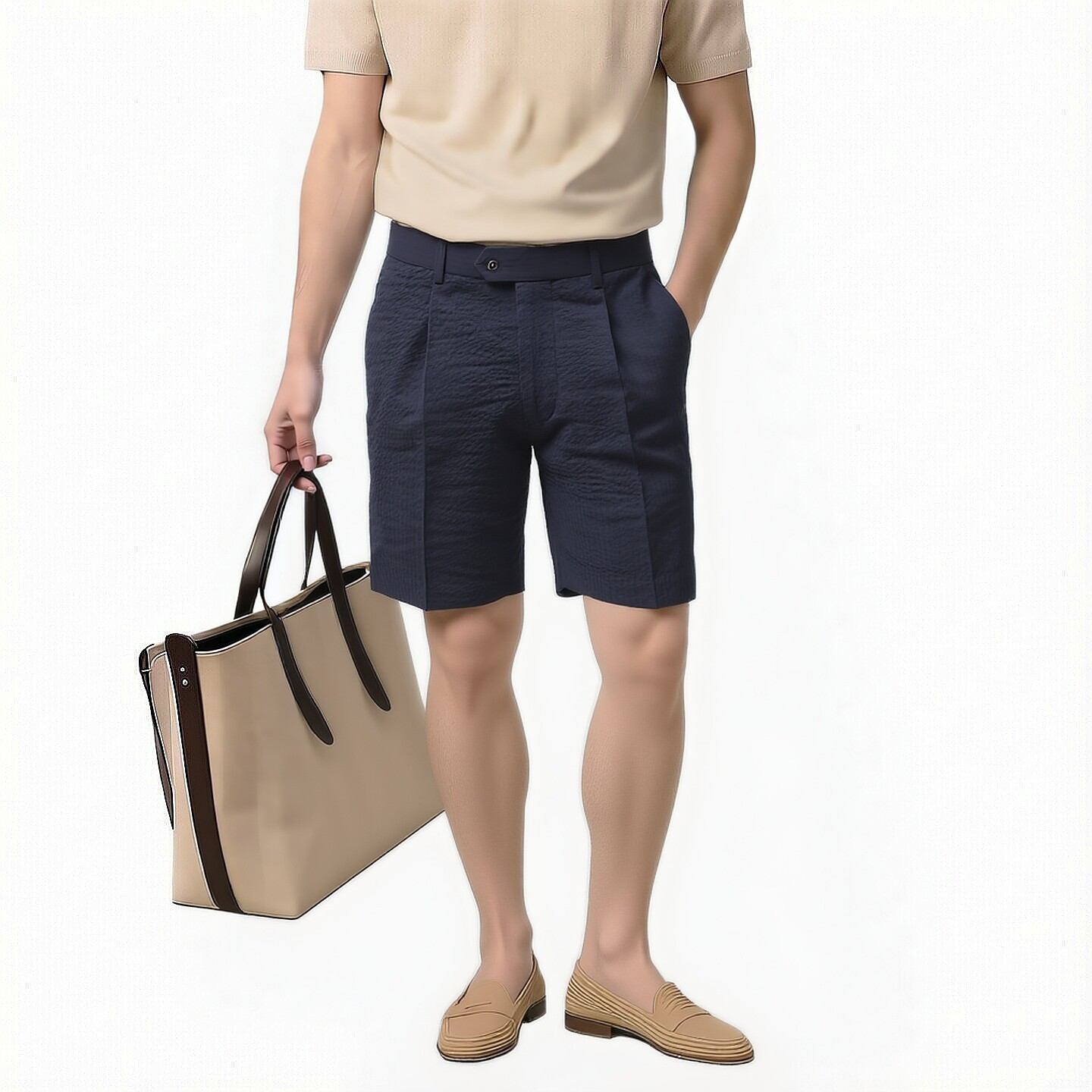 泡泡纱条纹潮奢纯棉休闲短裤夏季