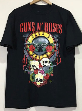 Guns N Roses枪炮与玫瑰花摇滚乐队vintage美式潮牌情侣短袖T恤
