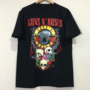 潮牌情侣短袖 Roses枪炮与玫瑰花摇滚乐队vintage美式 T恤 Guns