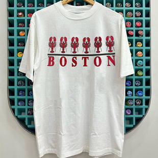 波士顿Boston龙虾主题卡通短袖 复古重磅棉tee T恤oversize潮牌美式