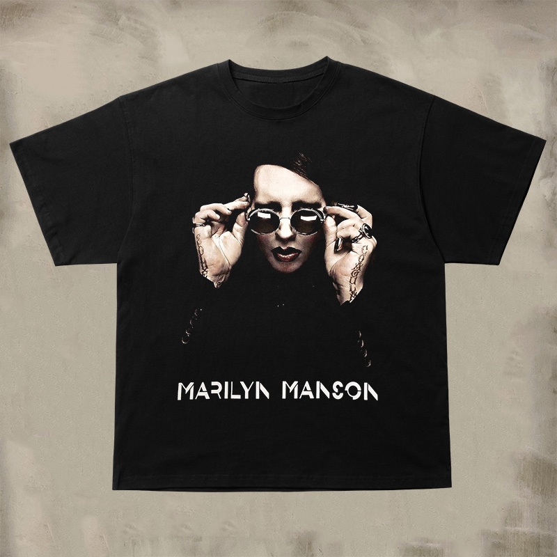 玛丽莲曼森marilyn manson工业金属摇滚复古人像喷墨印花短袖t恤