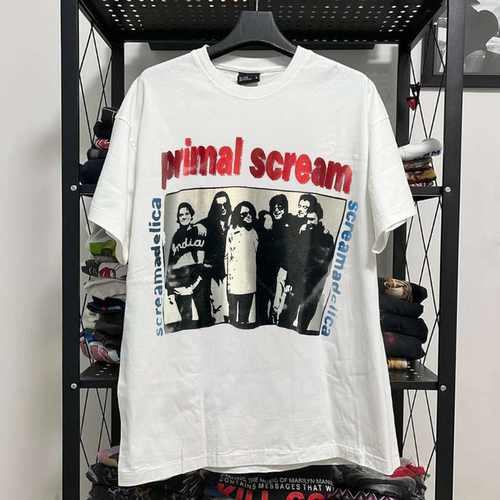 Primal Scream乐队美式复古高街印花oversize字母创意潮牌短袖T恤
