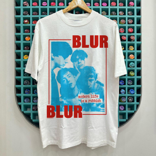 ins潮 街头痞帅高级感五分袖 BLUR污点乐队潮酷短袖 T恤Cityboy美式