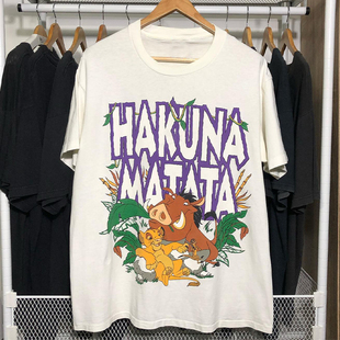 男女T恤棉 学院风复古情侣短袖 Hakuna Matata卡通动漫oversize美式