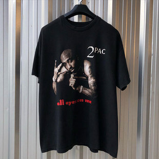 2Pac图派克人像欧美高街说唱歌手嘻哈oversize男女复古短袖 T恤潮