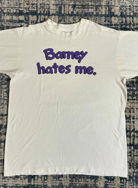 Barney Hates Me基础字母美式短袖T恤vintage小领口重磅圆领棉tee