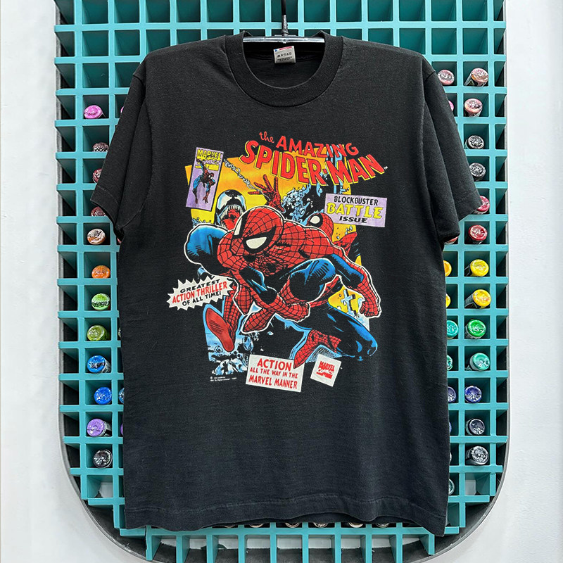 Spider-Man蜘蛛侠经典电影短袖T恤重磅棉小领口vintage古着半袖潮