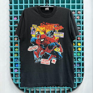 Spider-Man蜘蛛侠经典电影短袖T恤重磅棉小领口vintage古着半袖潮