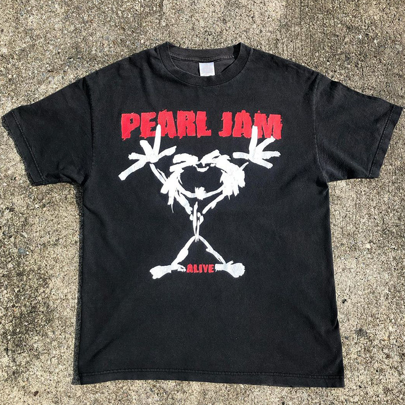 Pearl Jam硬摇滚乐队五分袖chic嘻哈美式复古小领口重磅短袖T恤潮