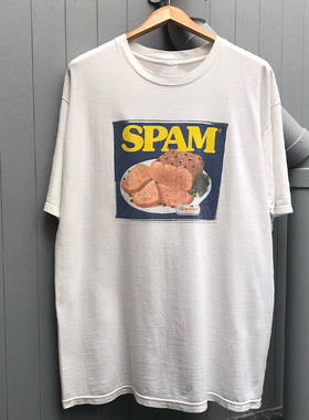 SPAM午餐肉罐头欧美风vintage复古潮流重磅棉短袖男女宽松质感T恤