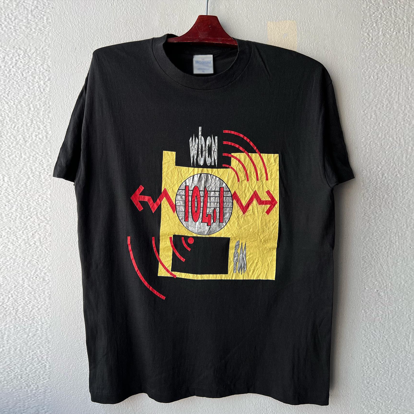 WBCN摇滚电台短袖T恤美式复古街头hiphop撞色拼接暗黑慵懒风半袖