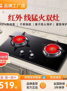 Redsun/红日 EM208BES218B液化气燃气炉灶家用嵌入台式猛火双灶具
