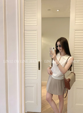 Lin12_活力up 夏季百褶裙半身裙女轻薄高腰学院风杏色a字风琴短裙