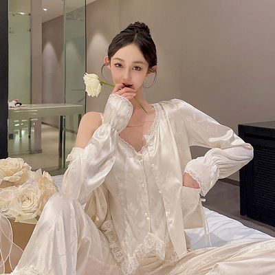 真丝家居服私密公主三件套装