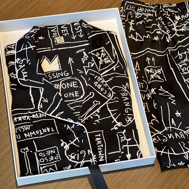 情侣桑蚕丝真丝睡衣印花家居服