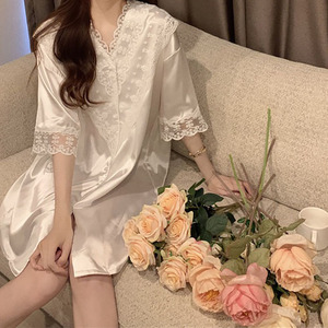 桑蚕丝真丝睡衣女纯欲风v领花边睡裙高级感蕾丝刺绣家居服可外穿